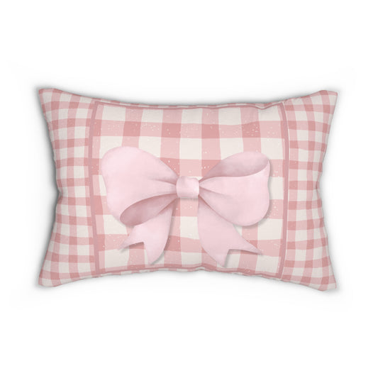 Cottage Cozy DBL Gingham Lumbar Pillow, Decorative Throw Cushion, Farmhouse Decor, Pink Gingham Pillow, Home Gift, Cozy Living Room Accent