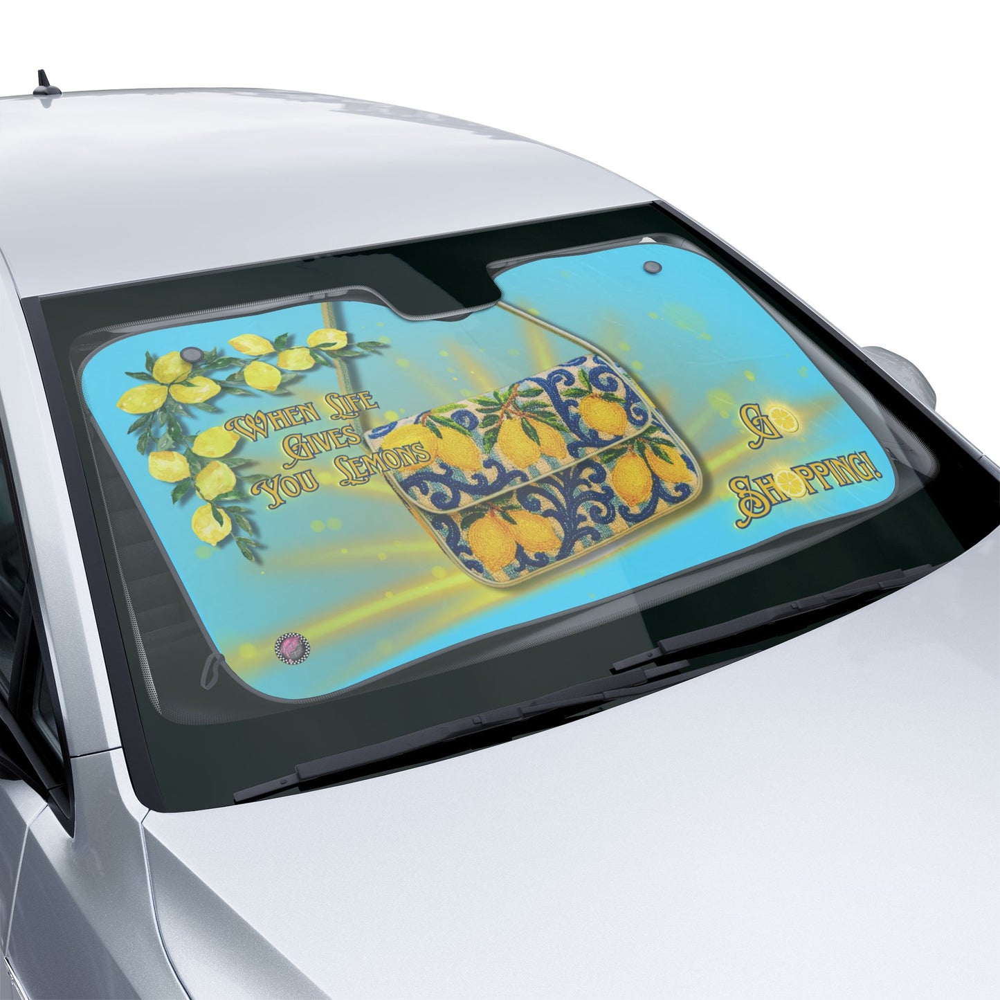 Go Shopping!!! Sun Shades with Lemon Design, UV Protection, Summer Accessory, Car Decor, Go Shopping Theme