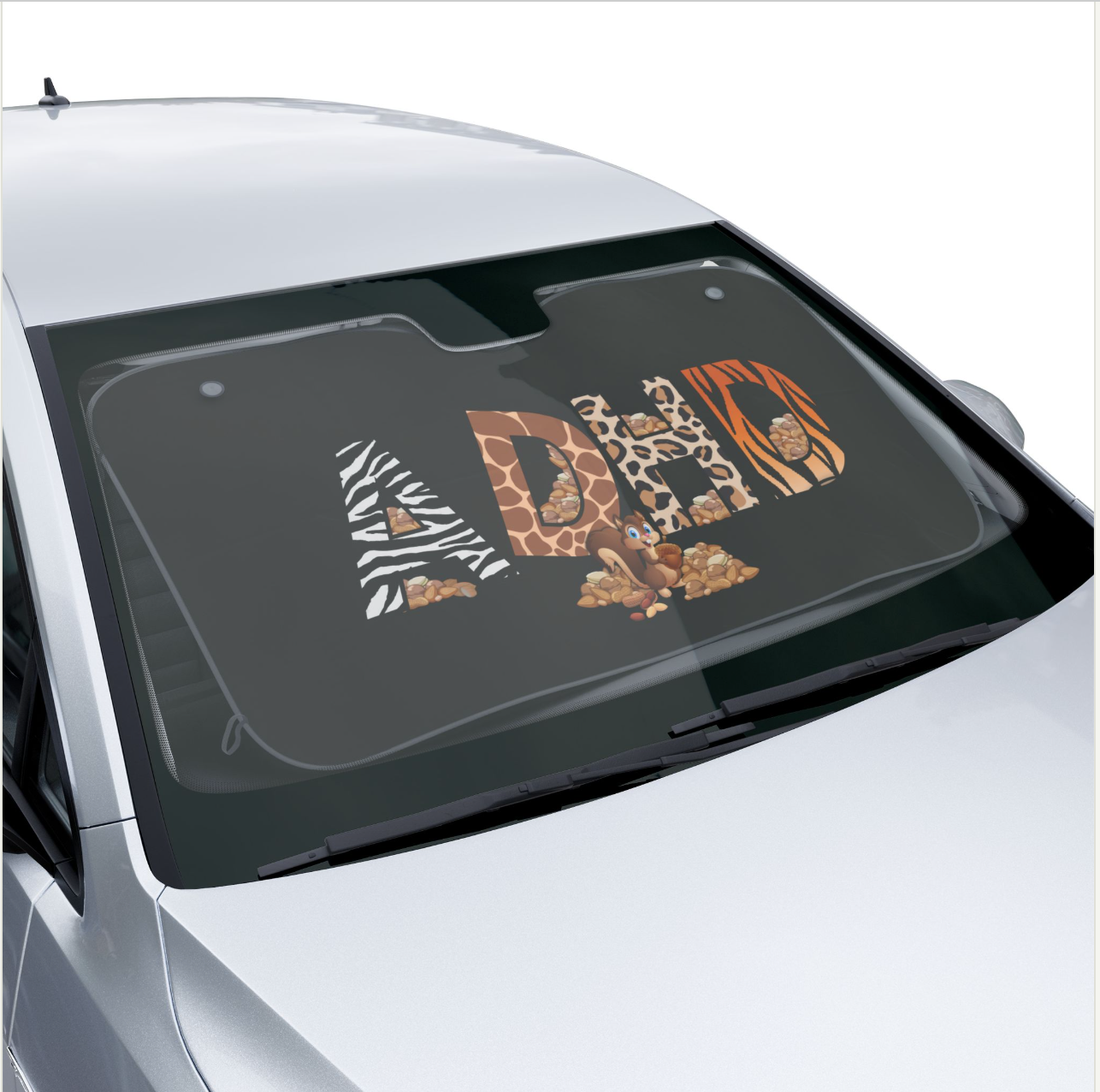 Animal Print Car Sun Shades - Fun ADHD Design, Auto Accessories, Summer Sun Protection, Unique Gifts for Drivers, Car Decor