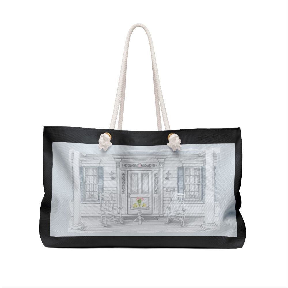 Tote bag with front porch design on a white background lemonade