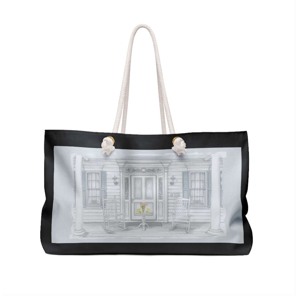 Tote bag with front porch design on a white background lemonade