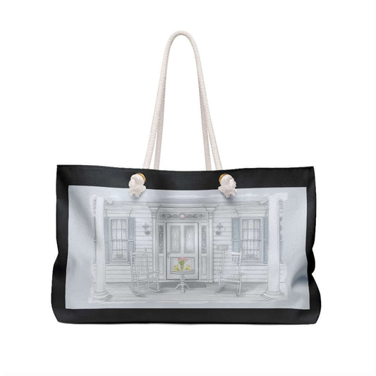 Tote bag with front porch design on a white background lemonade