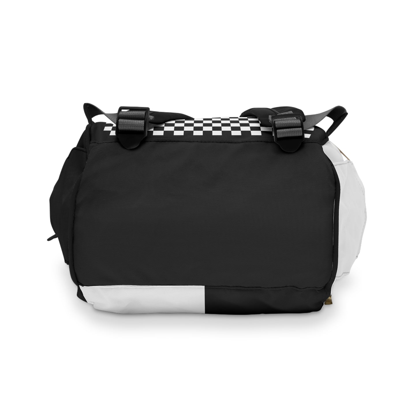 Black and white bag with checkered pattern on a white background