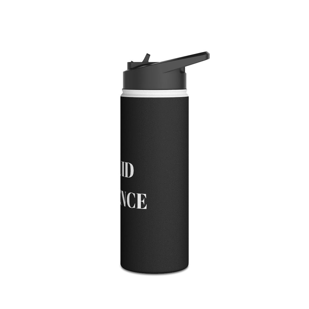 PBP Dad's Backpack Survival Kit Black water bottle with 'LIQUID PATIENCE' text in white on a black background