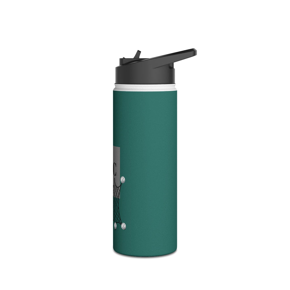 PBP Tackle Box Style 18oz. teal water bottle with black cap left side view