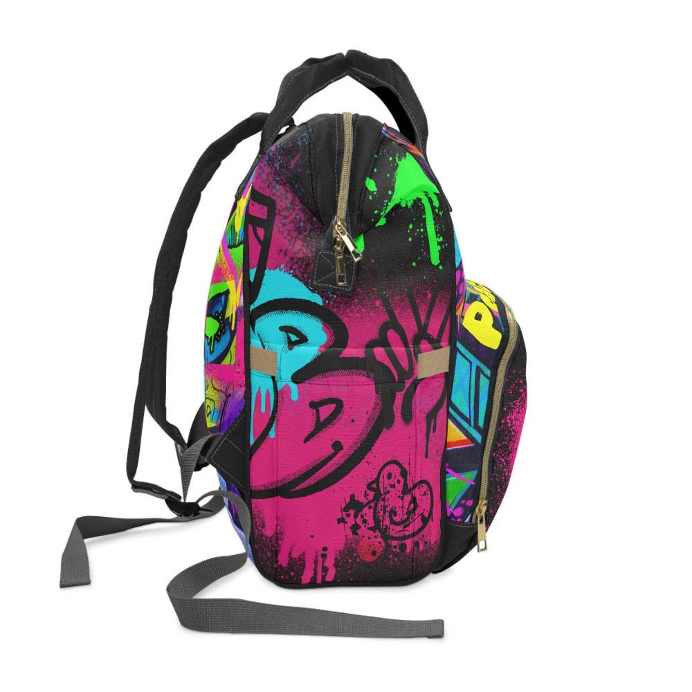 PBP Dad's Diaper Backpack Colorful backpack with graffiti-style design on a white background