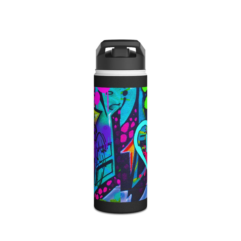 PBP Graffiti covered Colorful 18oz. water bottle with abstract design on a white background