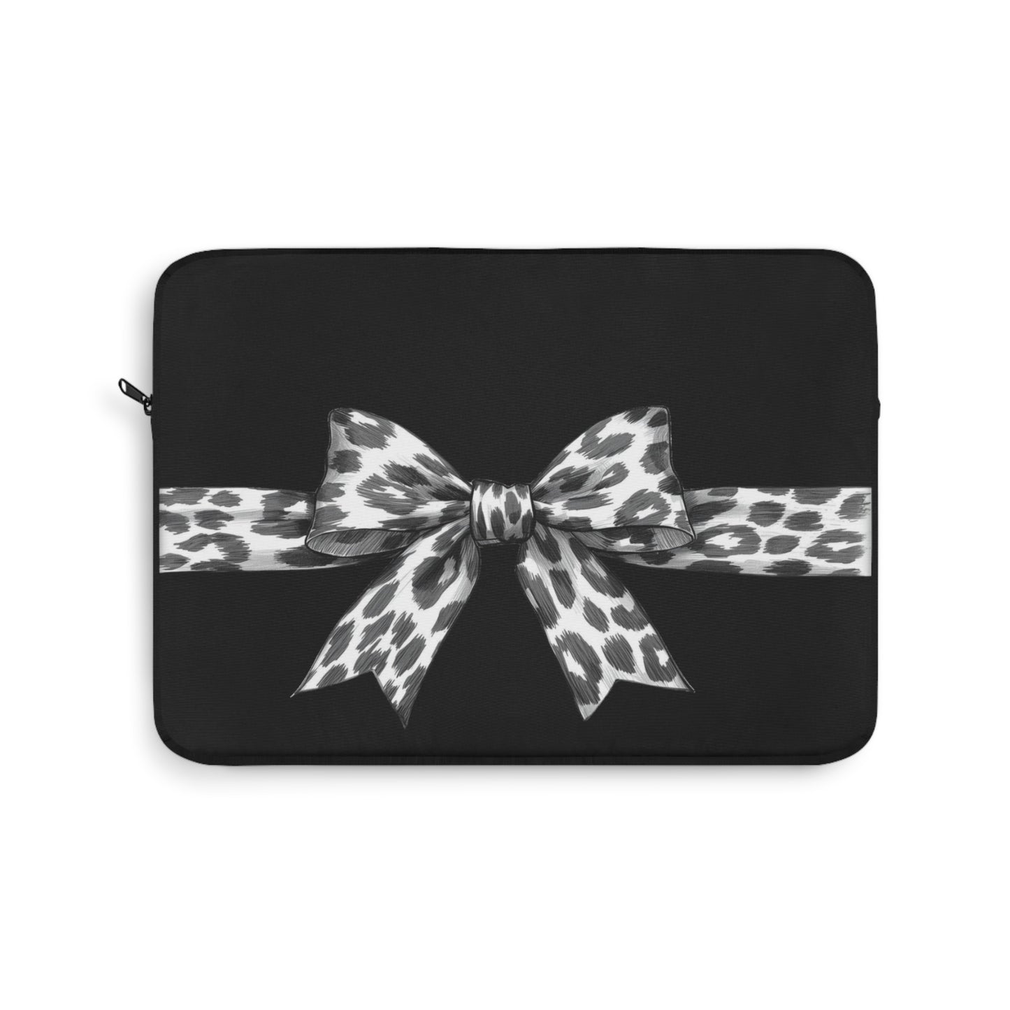 pbp precious laptop sleeve with a leopard print bow on a white background