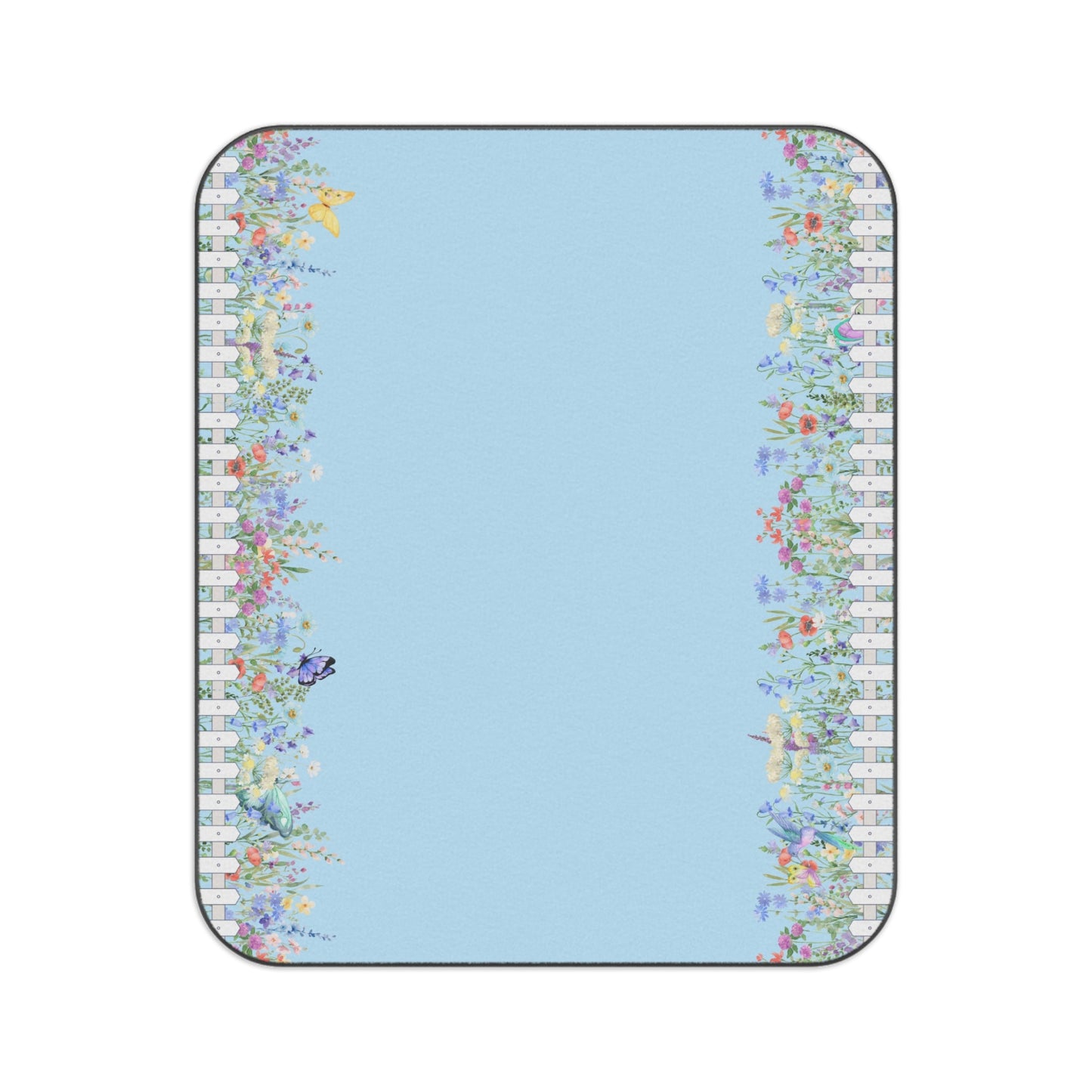 Floral border design on a blue background water resistant fleece picnic blanket PBP Pub