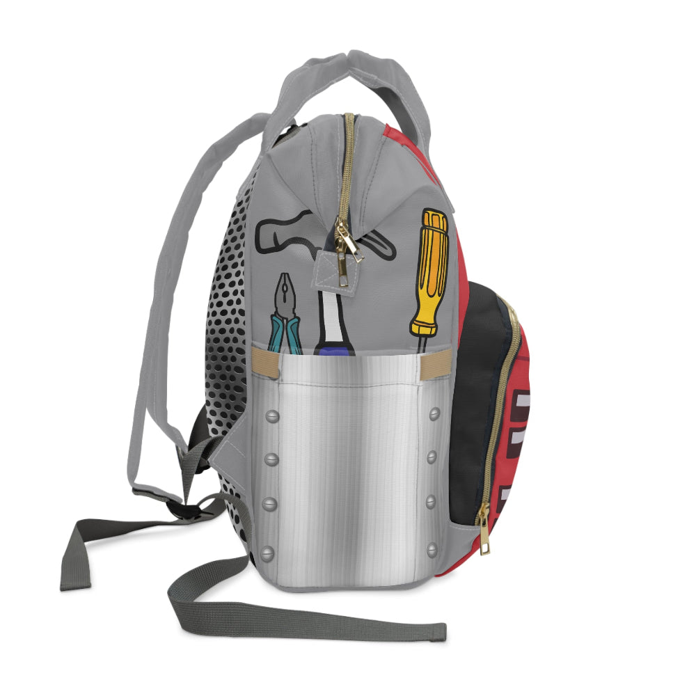 PBP Dad's Tool Box Kit Diaper Backpack with tool-themed design on a white background