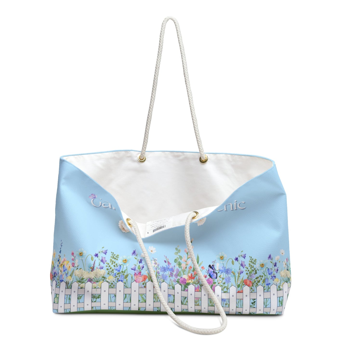 PBP Pub garden party Tote bag with floral design and white handle on a white background