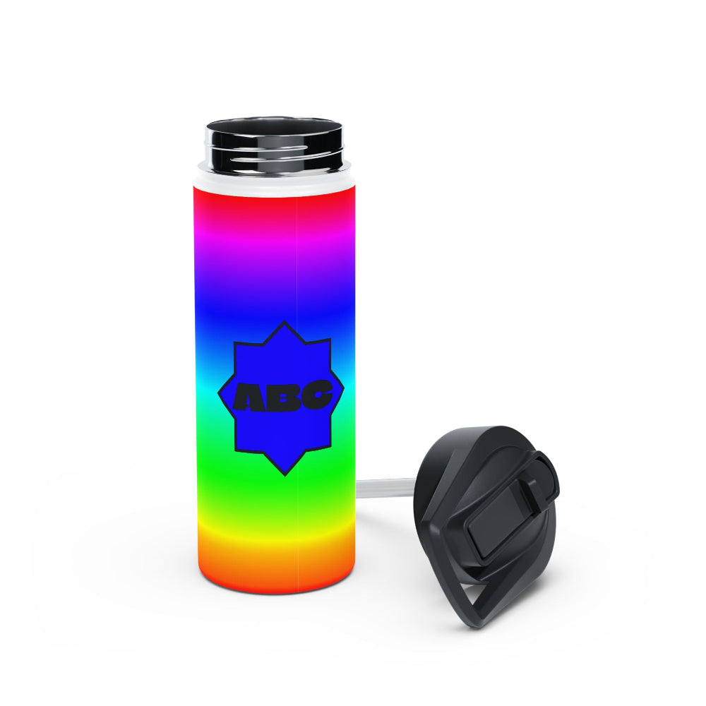 PBP Dad's Vibrant Diaper Backpack 18oz. water bottle with rainbow gradient and blue logo on a white background