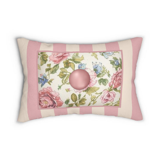 Cottage Cozy Striped button Lumbar Pillow, Decorative Cushion for Couch, Vintage Style Home Decor, Elegant Gift for Hostess, Cozy Living Room Accessory