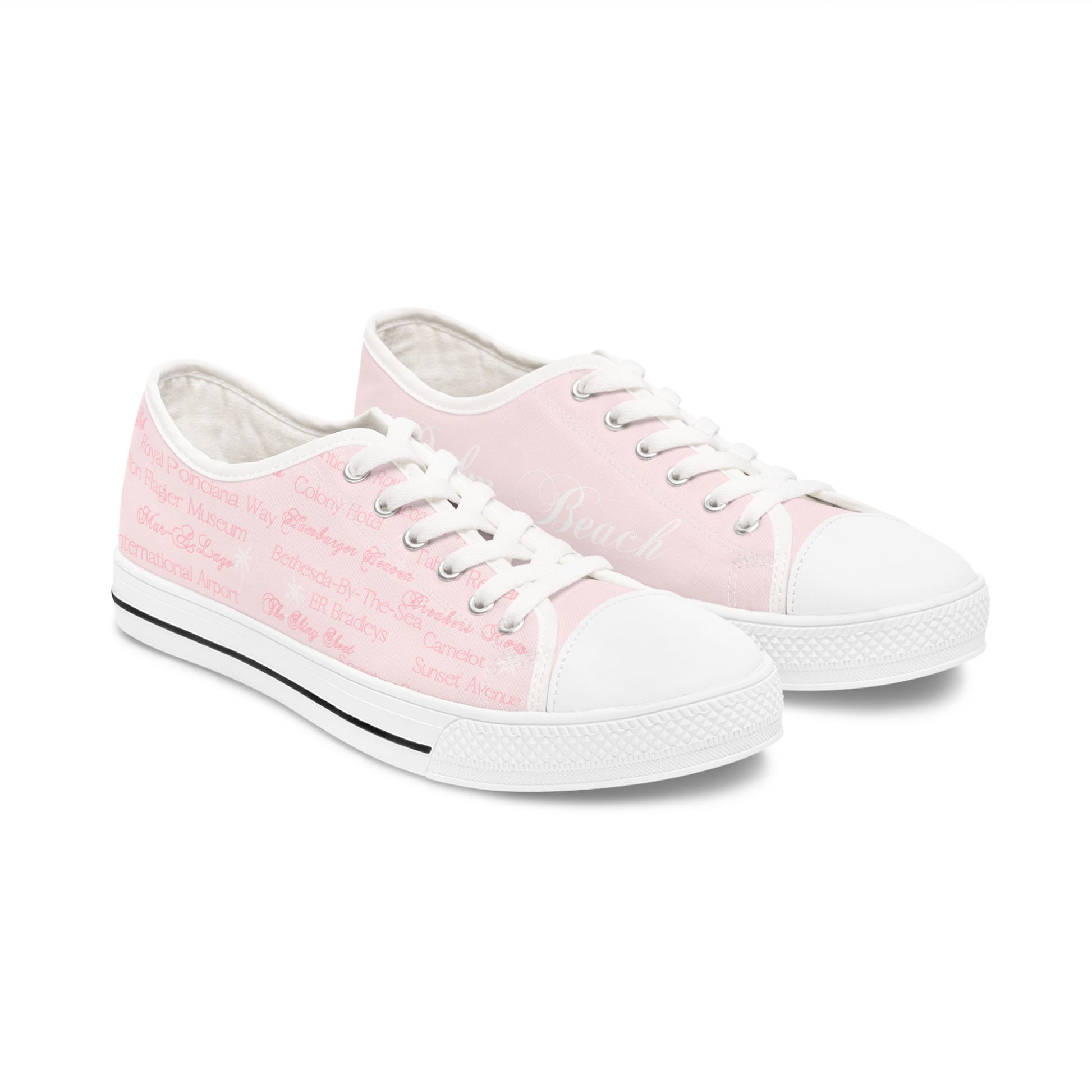 Custom Palm Beach Fabric Pink Low Top Sneakers - Stylish Comfort for Everyday, Casual Walks, Day Out, Gifts, Trendy Footwear
