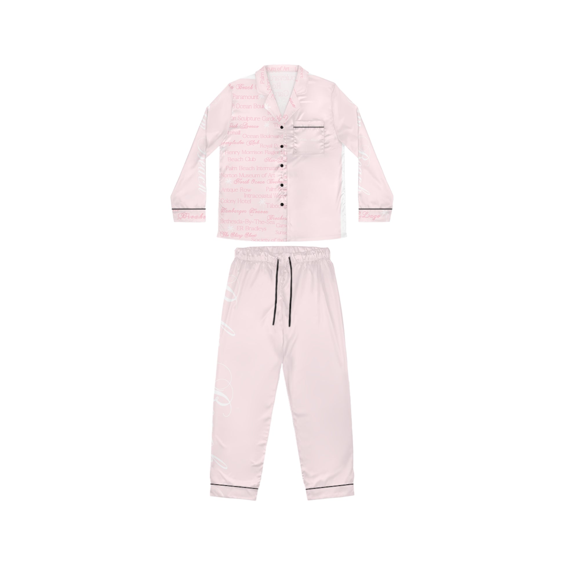 Custom Palm Beach Luxurious Women's Satin Pajamas Set, Relaxing Sleepwear, Cozy Nightwear, Gift for Her, Bridal Loungewear, Soft Satin PJs, Anniversary Gift