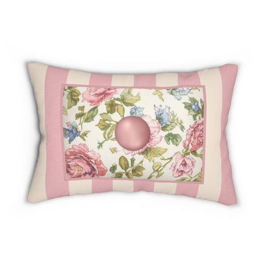 Cottage Cozy Striped button Lumbar Pillow, Decorative Cushion for Couch, Vintage Style Home Decor, Elegant Gift for Hostess, Cozy Living Room Accessory