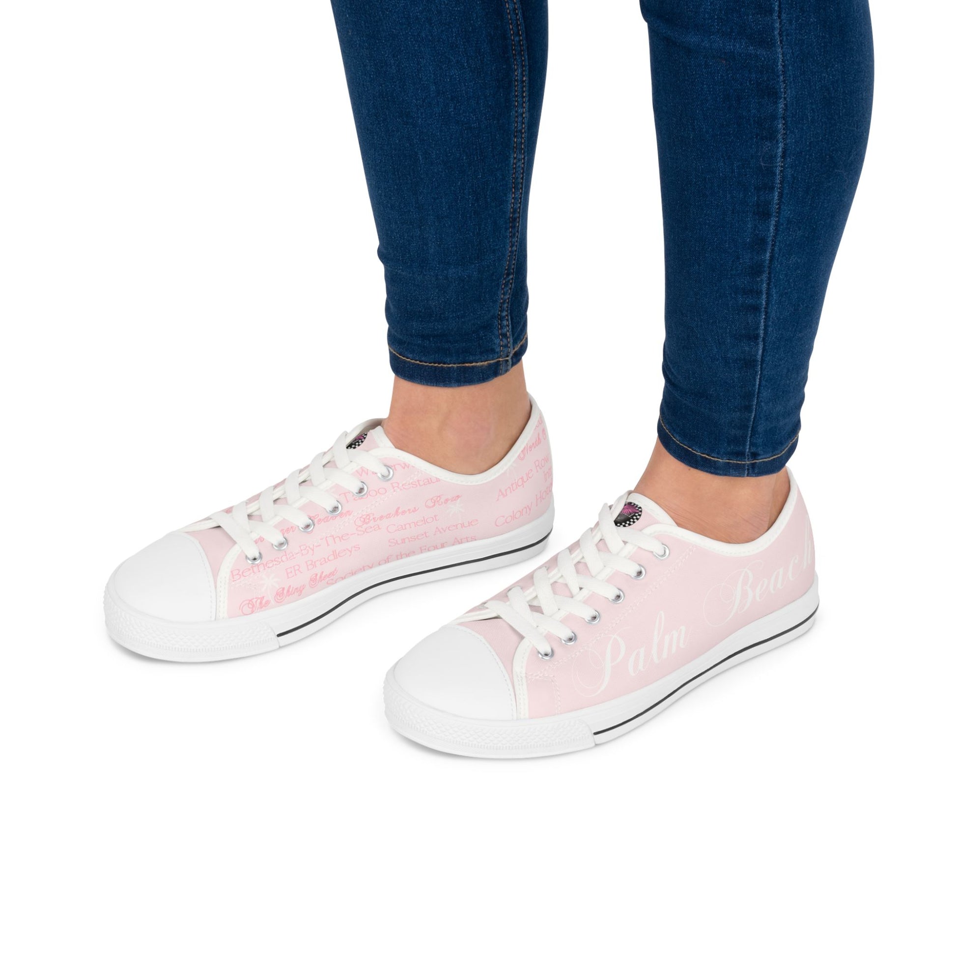 Custom Palm Beach Fabric Pink Low Top Sneakers - Stylish Comfort for Everyday, Casual Walks, Day Out, Gifts, Trendy Footwear
