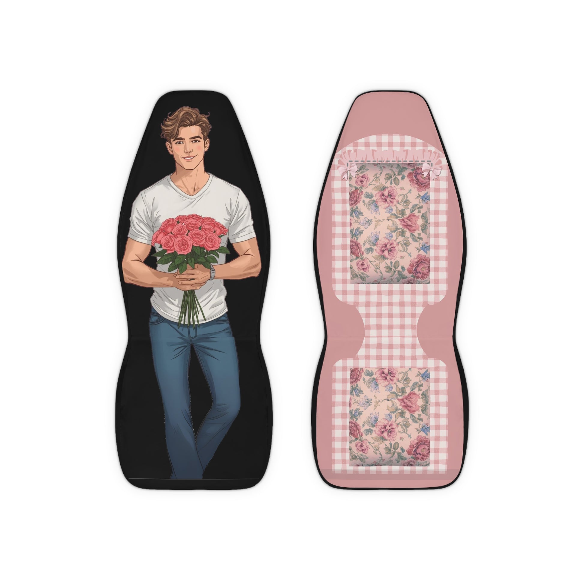 Cottage Cozy with your boyfriend Car Seat Covers - Stylish Polyester Protectors for Couples, Gifts for Him/Her, Wedding Decor, Valentine's Day, Floral Theme