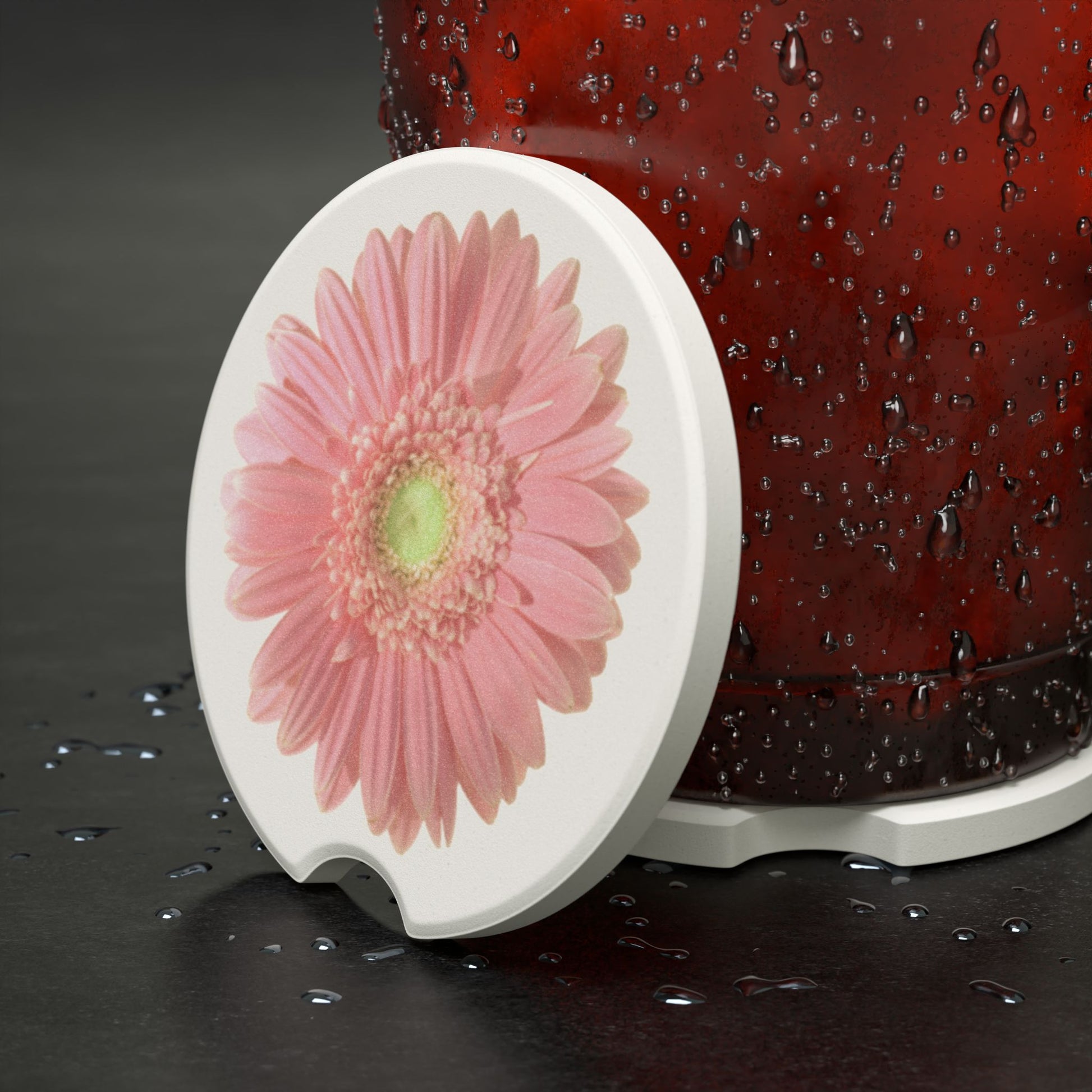Cottage Cozy 2 Soapstone Car Coaster - Pink Gerbera Daisy Holder, Car Accessory, Gift for Her, Summer Vibes, Vehicle Decor