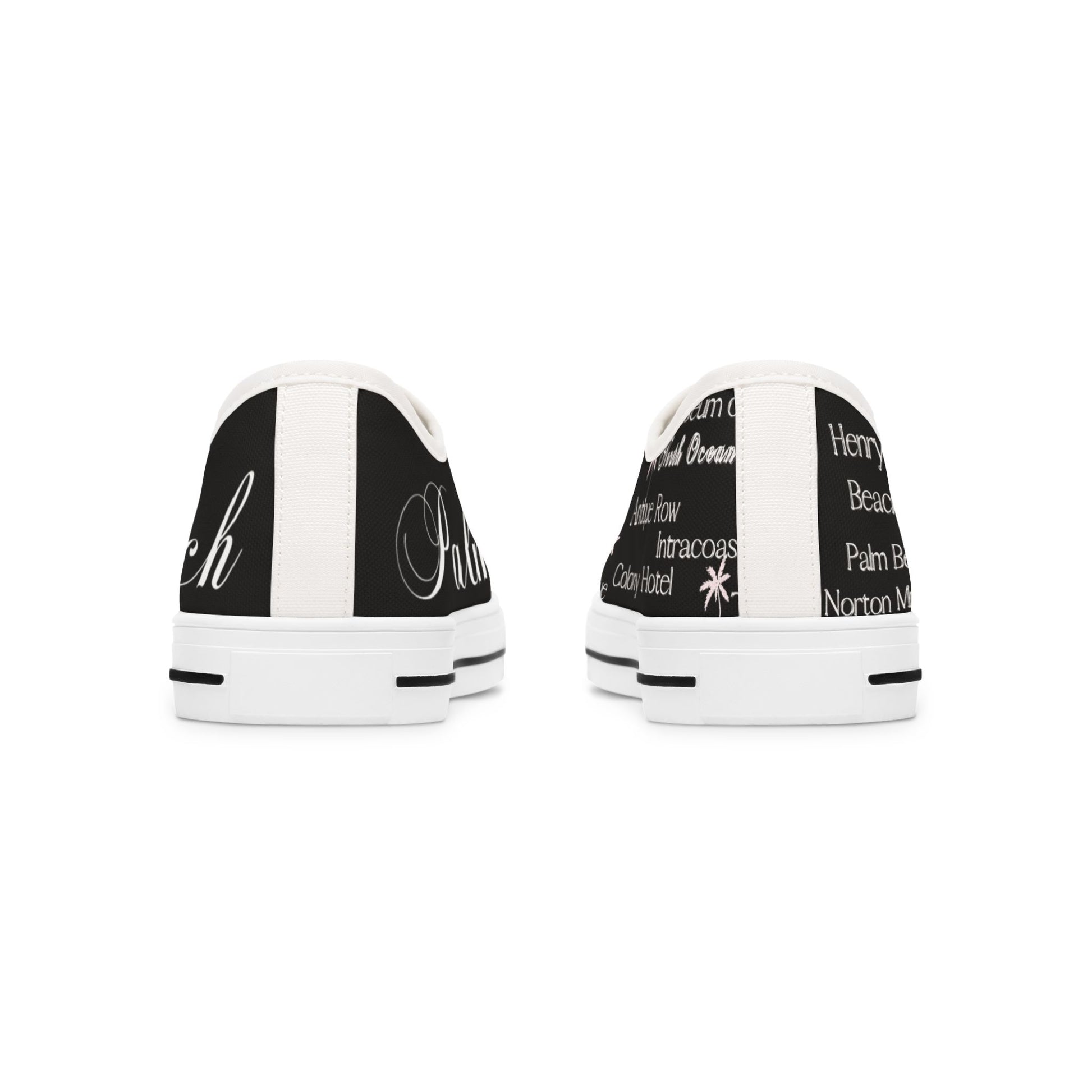 Palm Beach Sneakers Black Low Top Sneakers - Beach Vibes, Casual Footwear for Summer, Trendy Street Style, Travel Shoes, Gift for Her