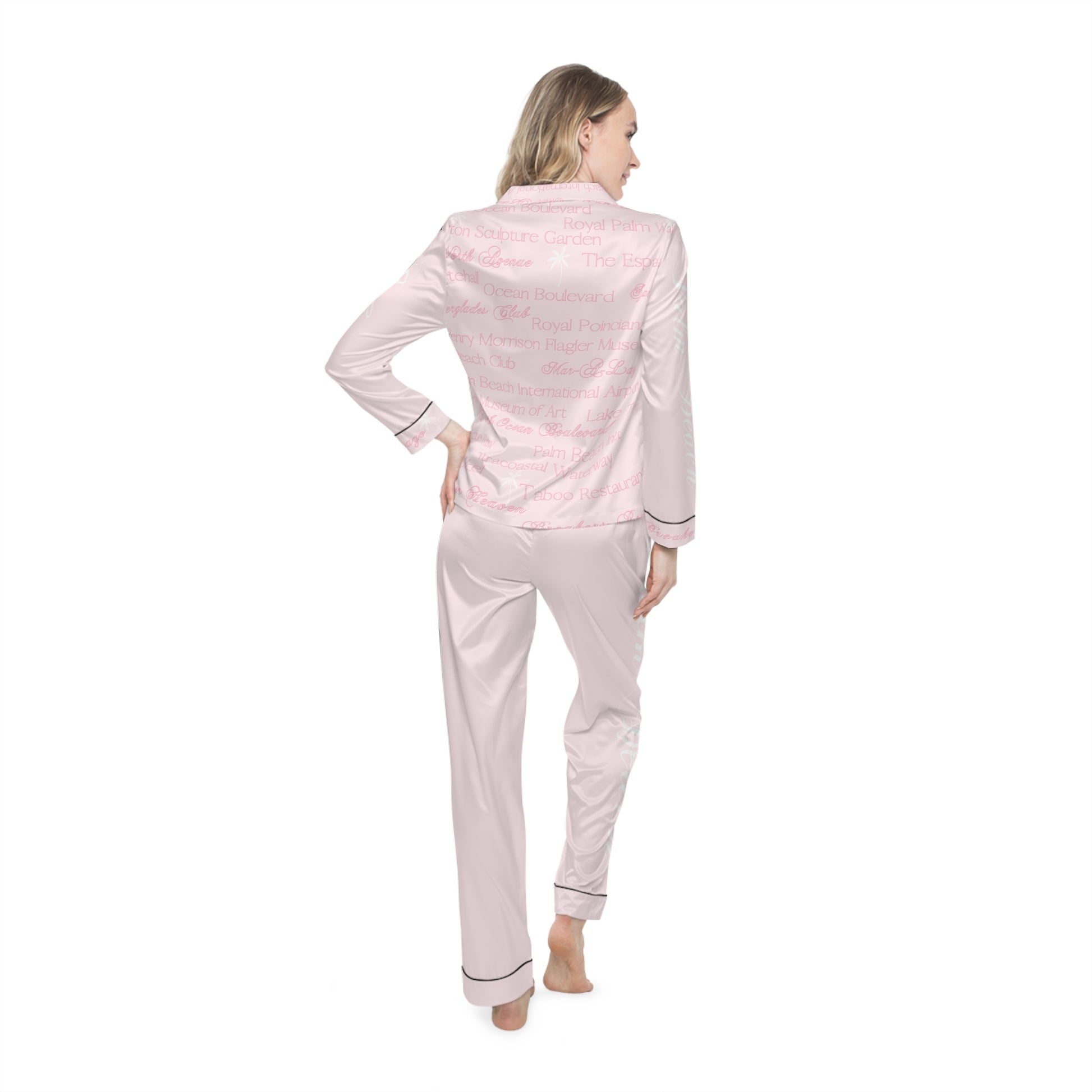 Custom Palm Beach Luxurious Women's Satin Pajamas Set, Relaxing Sleepwear, Cozy Nightwear, Gift for Her, Bridal Loungewear, Soft Satin PJs, Anniversary Gift