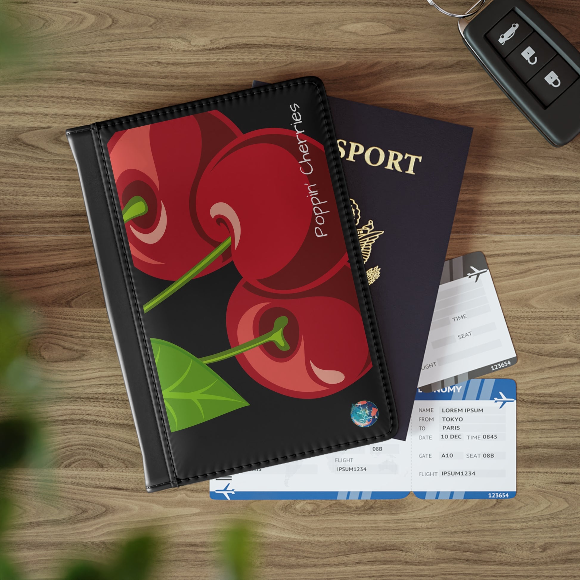 Poppin" Cherry Passport Cover - Travel Accessory, Gift for Travelers, Unique Holder, Cherry Lovers, Stylish Luggage Tag
