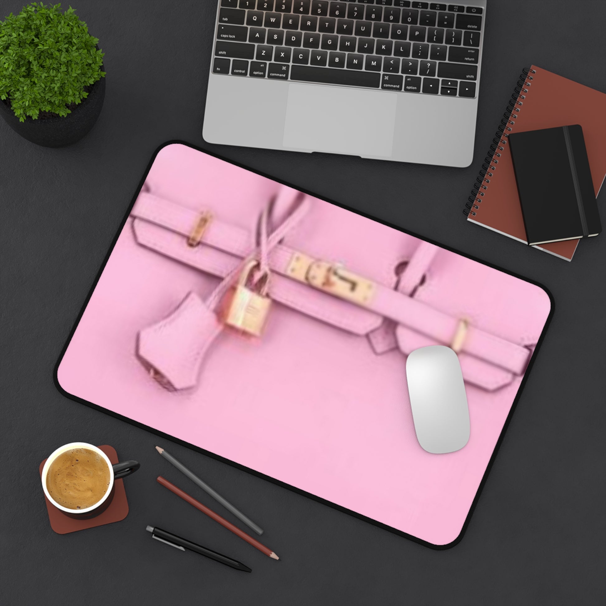 Designer Bag Inspo - Elegant Pink Desk Mat, Luxurious Office Decor, Perfect Gift for Her, Stylish Workspace Essentials, Home Office Accessories