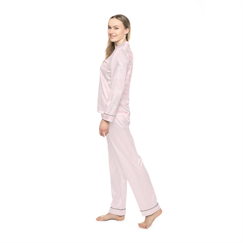 Custom Palm Beach Luxurious Women's Satin Pajamas Set, Relaxing Sleepwear, Cozy Nightwear, Gift for Her, Bridal Loungewear, Soft Satin PJs, Anniversary Gift
