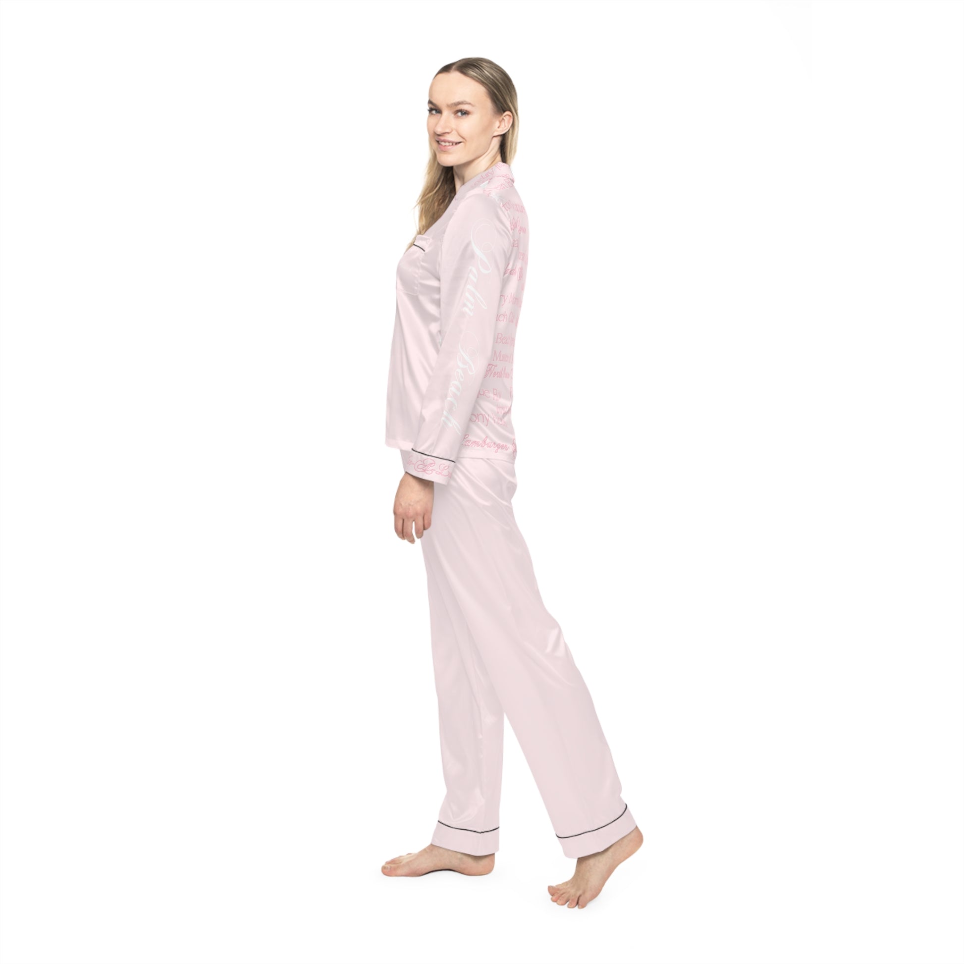 Custom Palm Beach Luxurious Women's Satin Pajamas Set, Relaxing Sleepwear, Cozy Nightwear, Gift for Her, Bridal Loungewear, Soft Satin PJs, Anniversary Gift