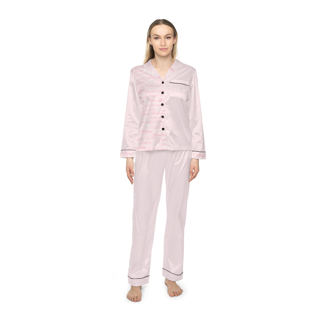 Custom Palm Beach Luxurious Women's Satin Pajamas Set, Relaxing Sleepwear, Cozy Nightwear, Gift for Her, Bridal Loungewear, Soft Satin PJs, Anniversary Gift