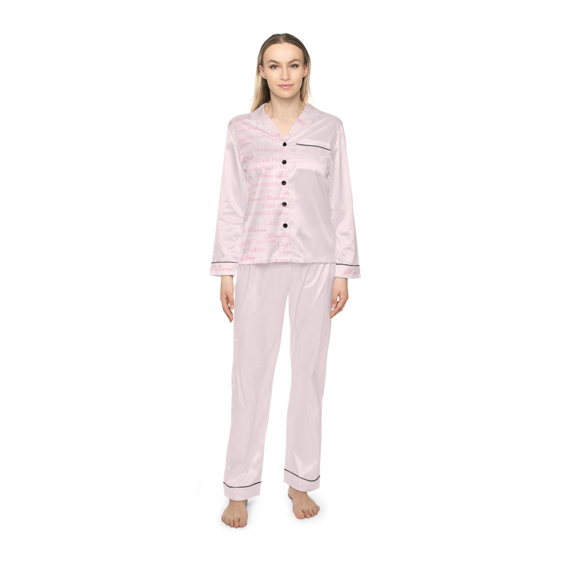 Custom Palm Beach Luxurious Women's Satin Pajamas Set, Relaxing Sleepwear, Cozy Nightwear, Gift for Her, Bridal Loungewear, Soft Satin PJs, Anniversary Gift