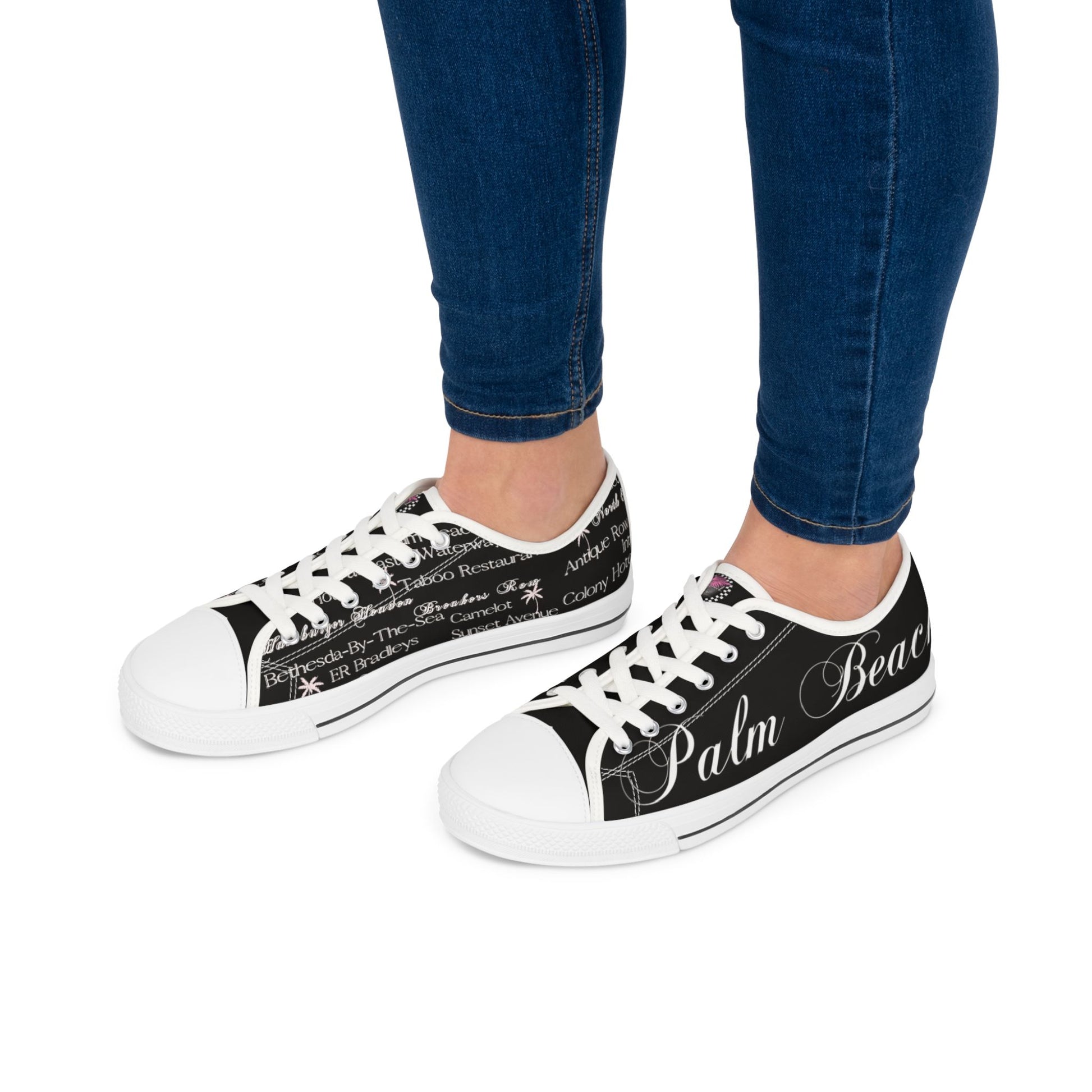 Palm Beach Sneakers Black Low Top Sneakers - Beach Vibes, Casual Footwear for Summer, Trendy Street Style, Travel Shoes, Gift for Her