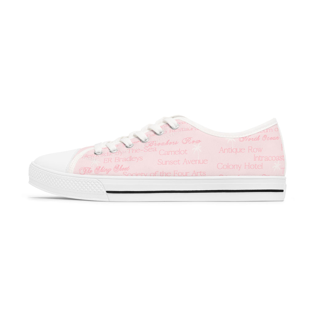 Custom Palm Beach Fabric Pink Low Top Sneakers - Stylish Comfort for Everyday, Casual Walks, Day Out, Gifts, Trendy Footwear