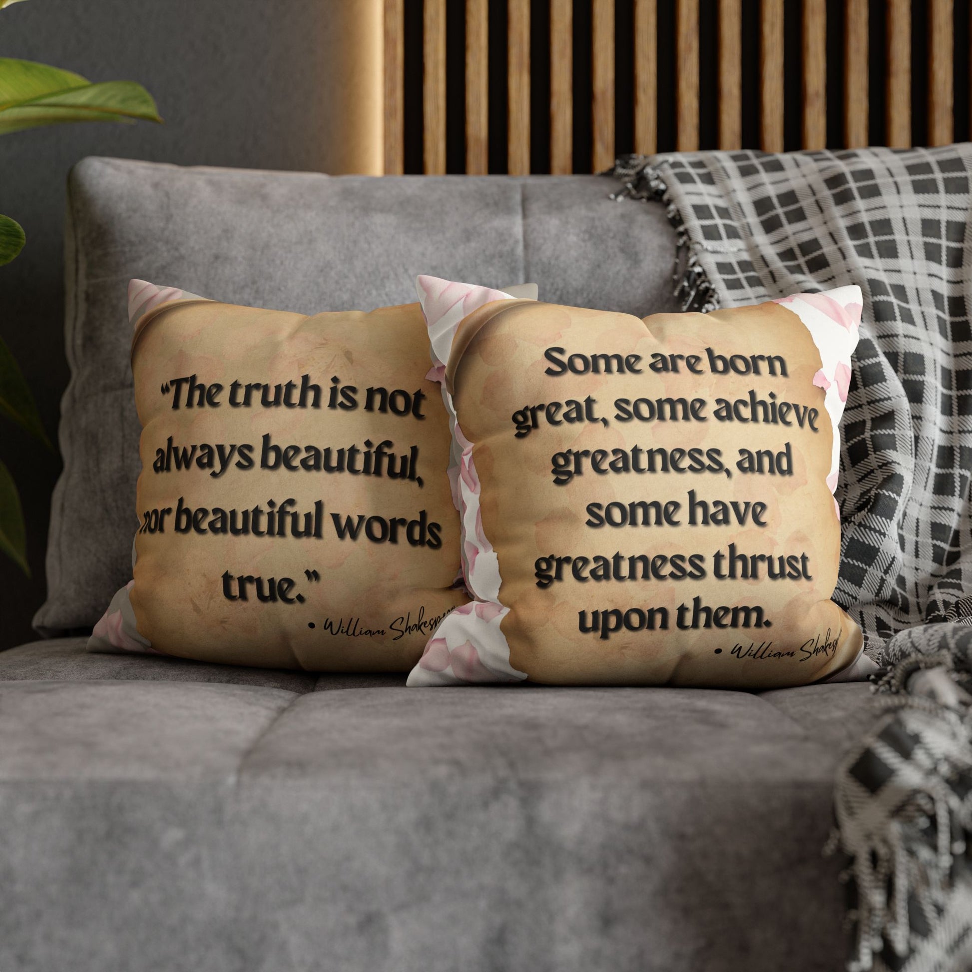 Double sided, a two for one quote of Shakespeare Quotes Faux Suede Square Pillow Case