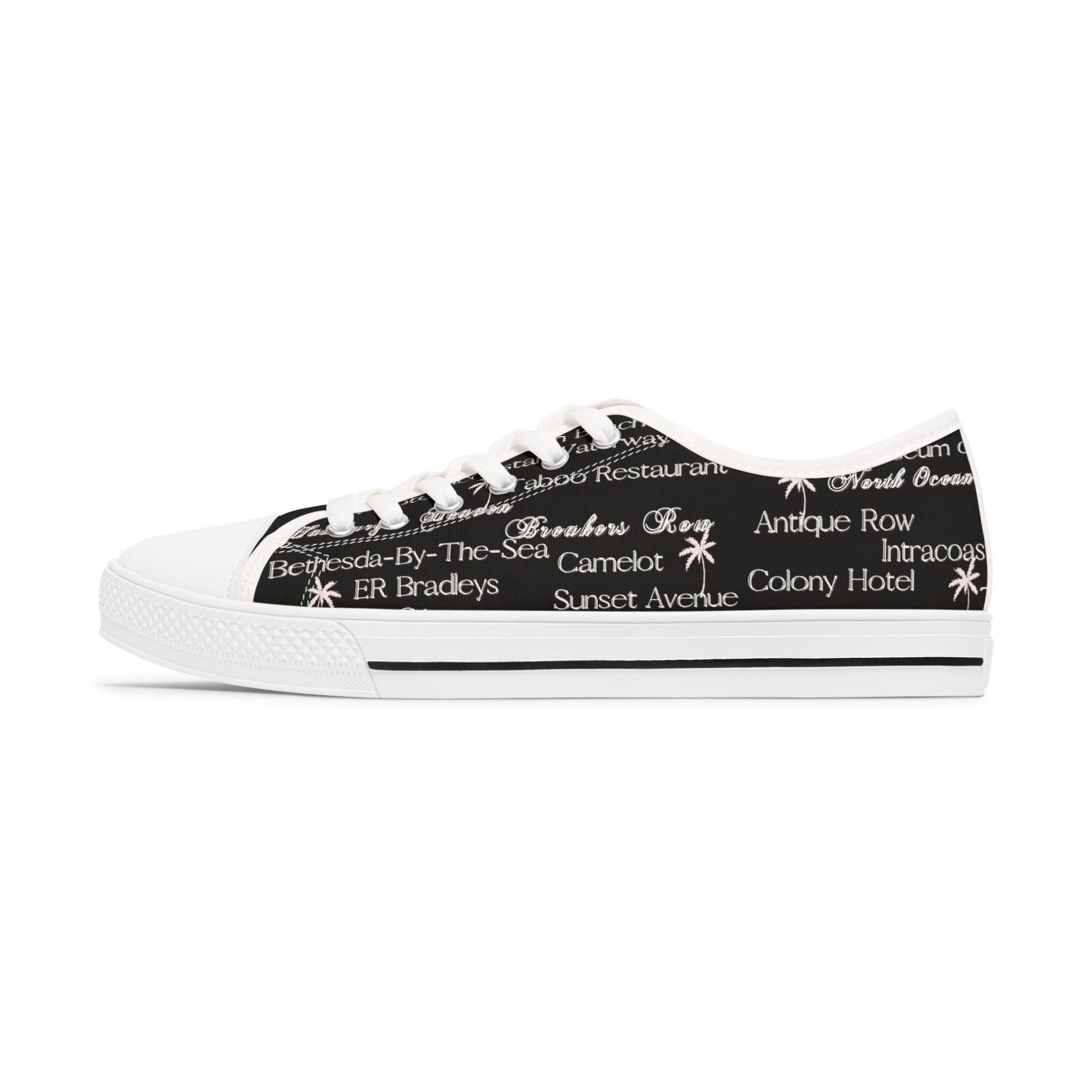 Palm Beach Sneakers Black Low Top Sneakers - Beach Vibes, Casual Footwear for Summer, Trendy Street Style, Travel Shoes, Gift for Her