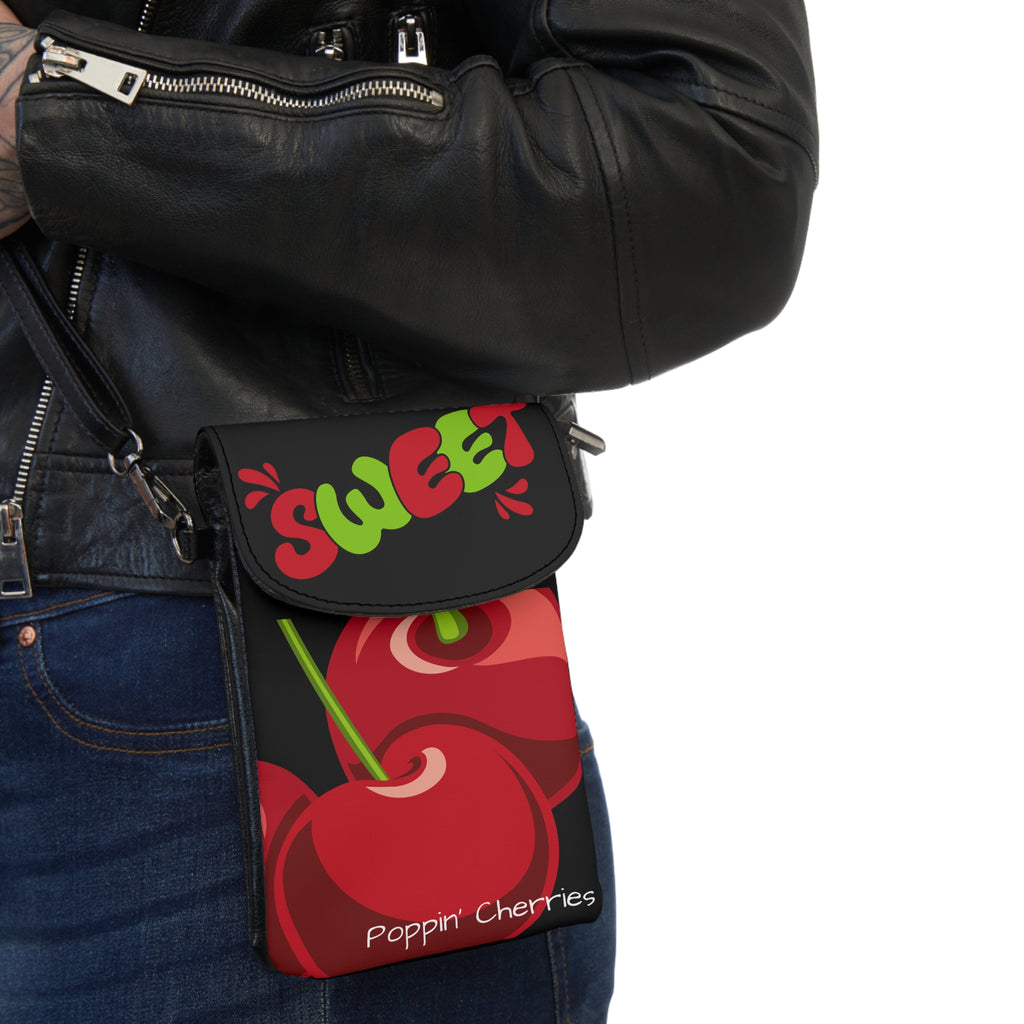 Poppin' Cherry Cell Phone Wallet, Cute Cherry Print Crossbody Pouch, Festival Accessory, Gifts for Her, Daily Use Phone Holder