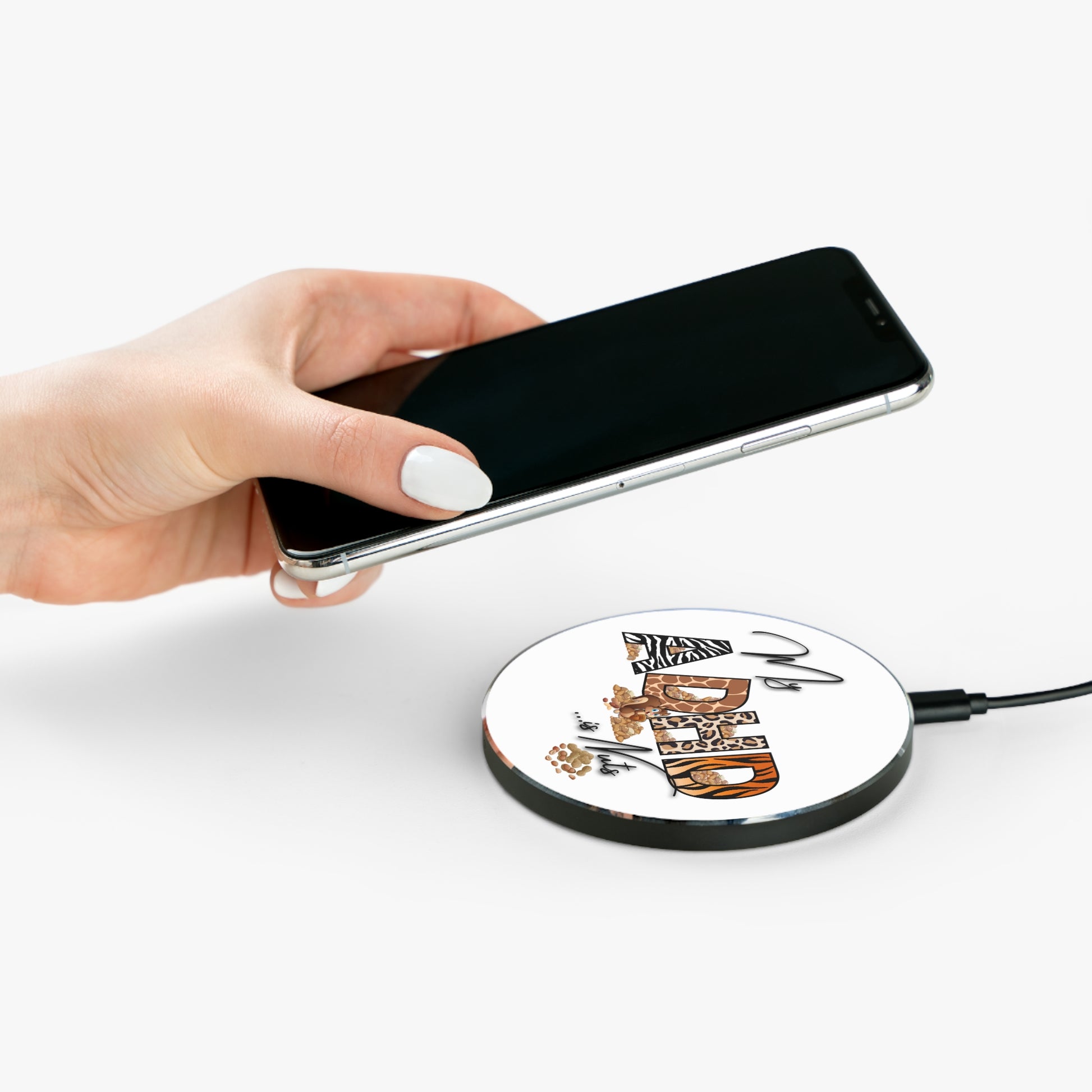 My ADHD is Nuts Wireless Charger - Fun Desk Accessory, Unique Gift, Fast Charging Pad, ADHD Awareness, Quirky Decor