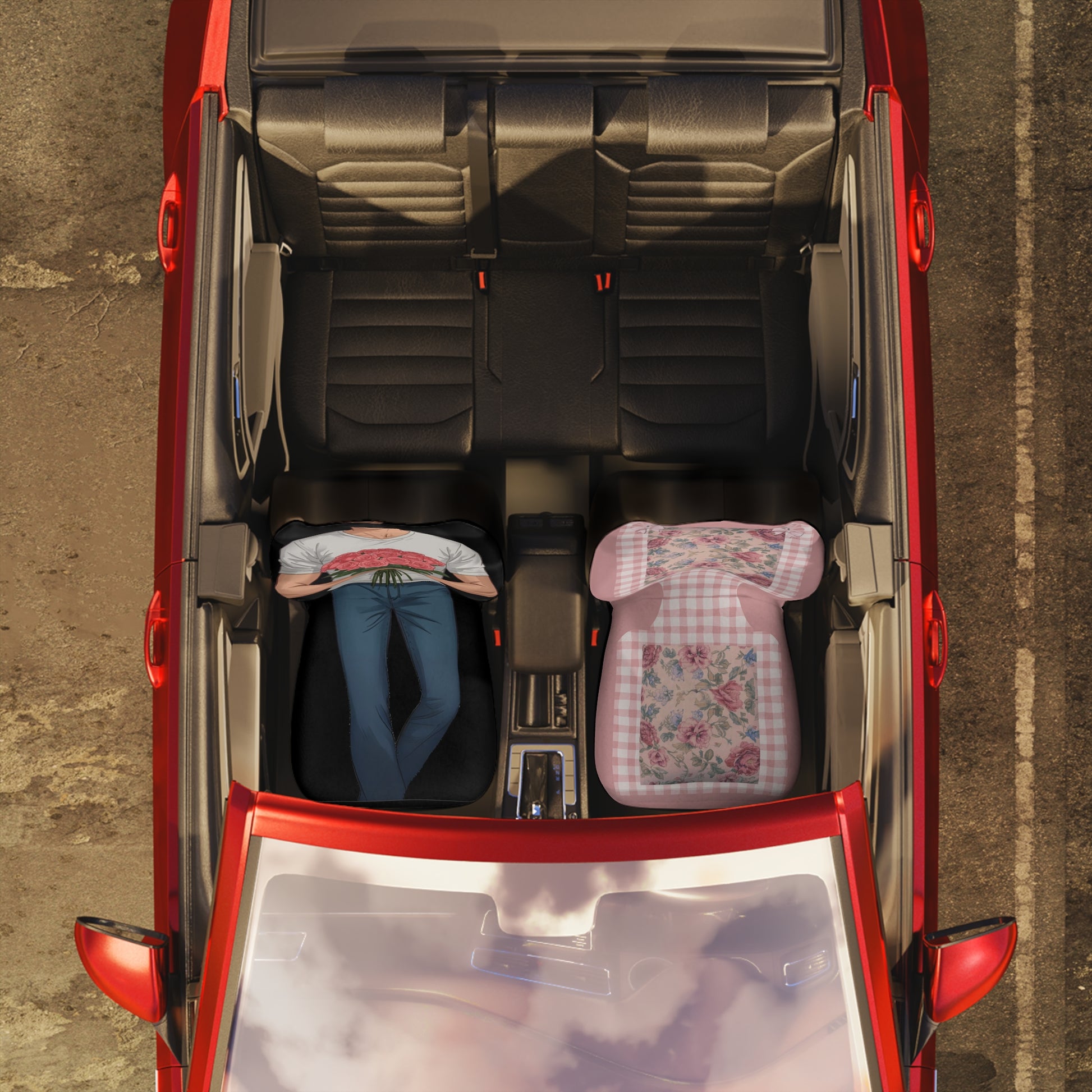 Cottage Cozy with your boyfriend Car Seat Covers - Stylish Polyester Protectors for Couples, Gifts for Him/Her, Wedding Decor, Valentine's Day, Floral Theme