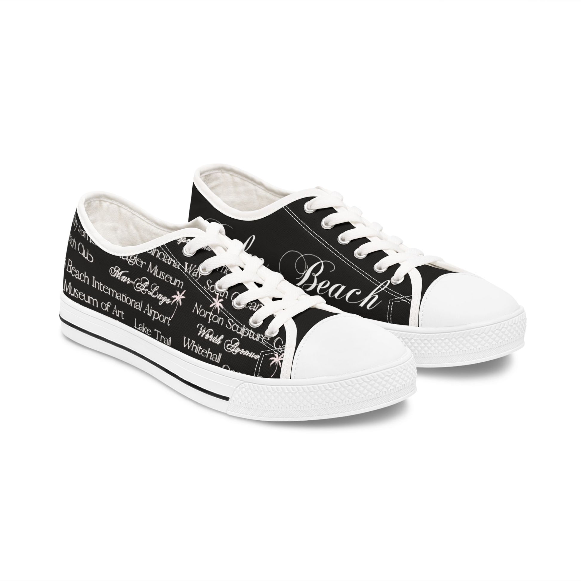 Palm Beach Sneakers Black Low Top Sneakers - Beach Vibes, Casual Footwear for Summer, Trendy Street Style, Travel Shoes, Gift for Her