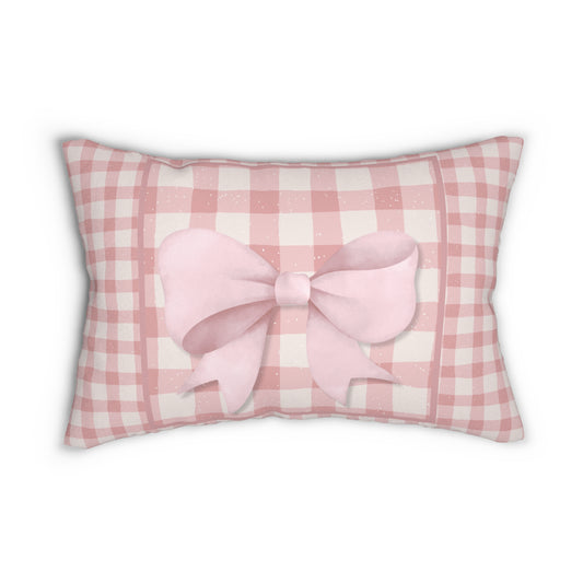 Cottage Cozy DBL Gingham Lumbar Pillow, Decorative Throw Cushion, Farmhouse Decor, Pink Gingham Pillow, Home Gift, Cozy Living Room Accent