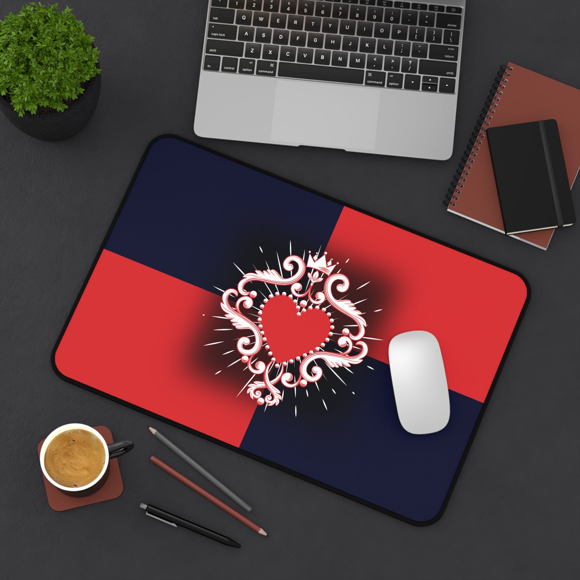 Queen of Hearts, Heart Crown Desk Mat - Elegant Workspace Decor, Gaming Mouse Pad, Office Gift, Valentine’s Day Decor, Custom Desk Accessories