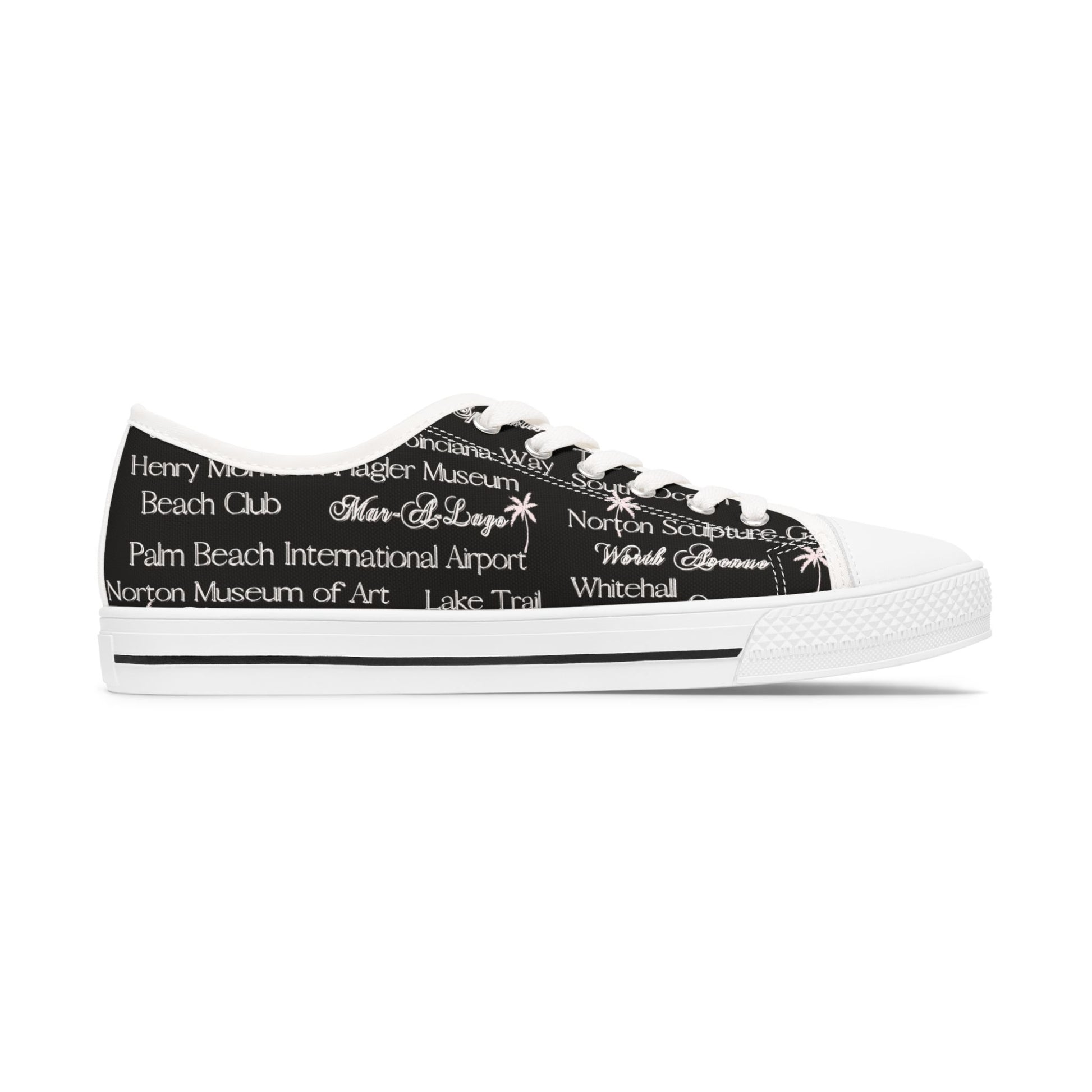 Palm Beach Sneakers Black Low Top Sneakers - Beach Vibes, Casual Footwear for Summer, Trendy Street Style, Travel Shoes, Gift for Her