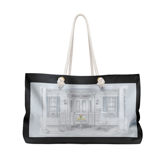 Tote bag with front porch design on a white background lemonade