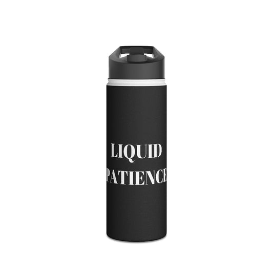 PBP Dad's Backpack Survival Kit Black water bottle with 'LIQUID PATIENCE' text in white on a black background
