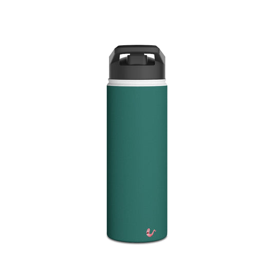 PBP Tackle Box Style 18oz. teal water bottle with black cap and a little happy worm at the bottom