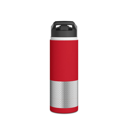 PBP Dad's Tool Box 18oz. water bottle - red with a black cap and printed steel pattern