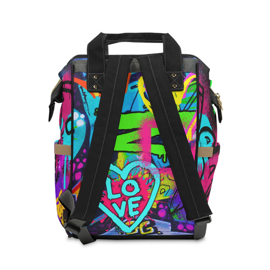 PBP Graffiti Dad's Diaper Backpack with colorful designs and black straps