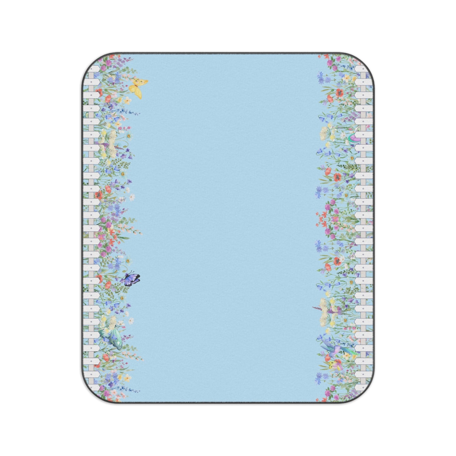 Floral border design on a blue background water resistant fleece picnic blanket PBP Pub
