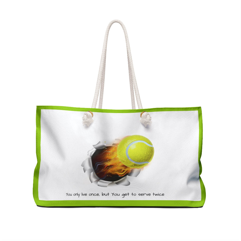 PBP Tennis Love Tote bag with a tennis ball design and text on a white background