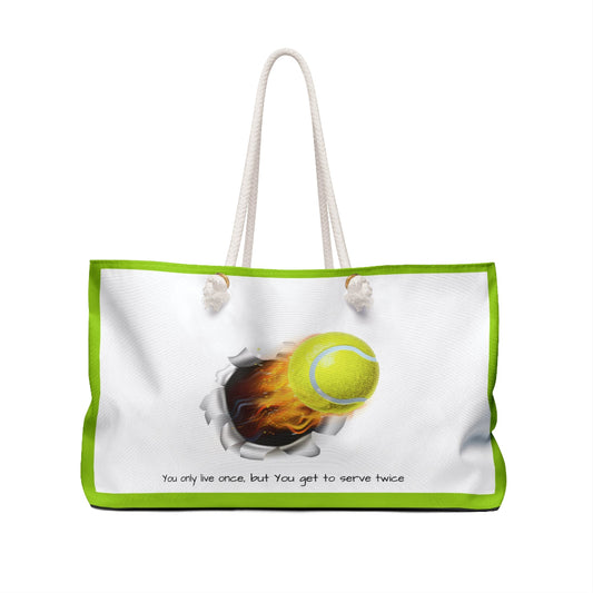 PBP Tennis Love Tote bag with a tennis ball design and text on a white background